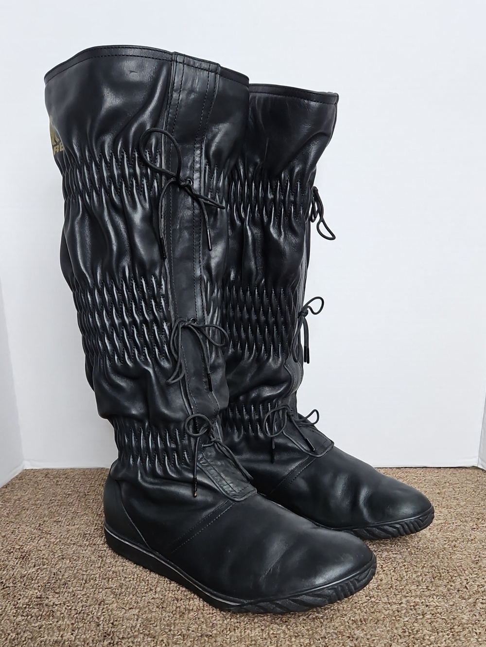 Sorel Firenzy Black Leather Lined Boots Sz 9 Womens Y2K
